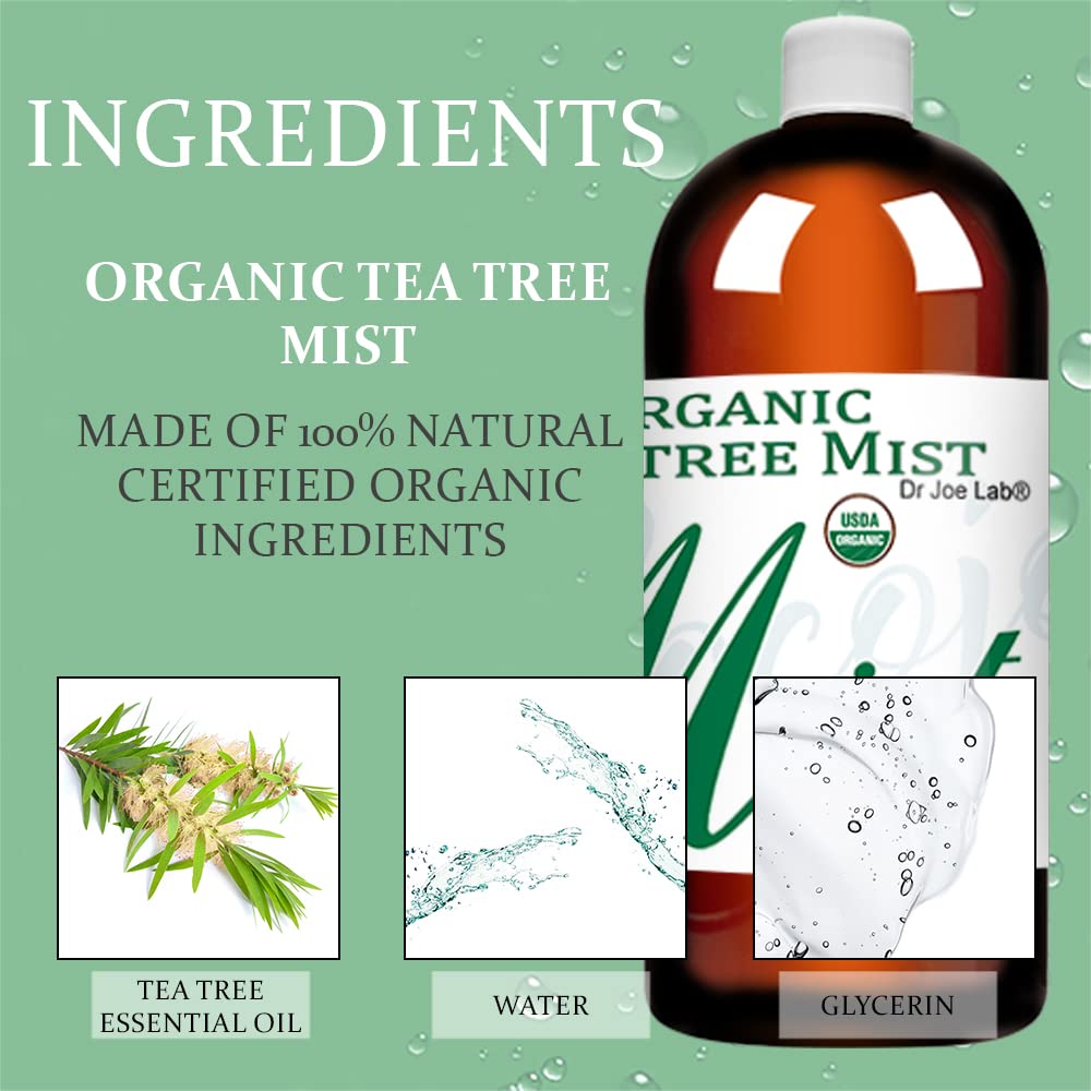 Dr Joe Lab Organic Tea Tree Mist – USDA Certified Face Spray for Sensitive & Dry Skin (32 oz)