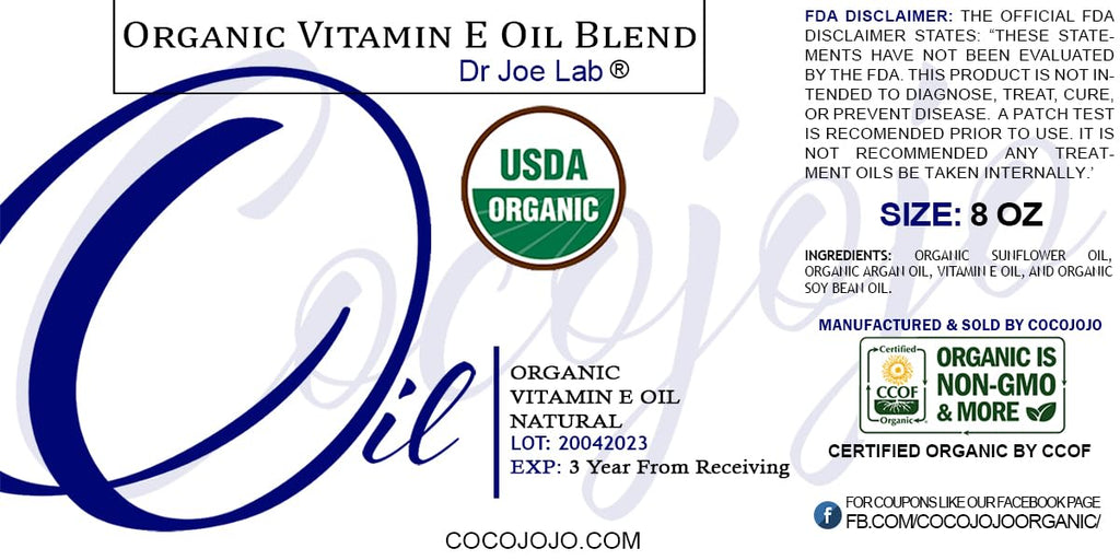 Dr Joe Lab Vitamin E Oil Organic – 100% Pure Moisturizer for Skin, Hair & Body (8 oz)