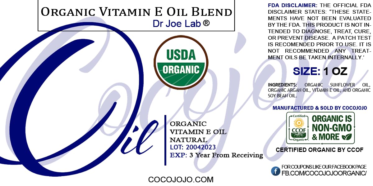 Dr Joe Lab Organic Vitamin E Oil – Pure Cold-Pressed Almond Oil for Skin, Hair & Body (1 Oz)
