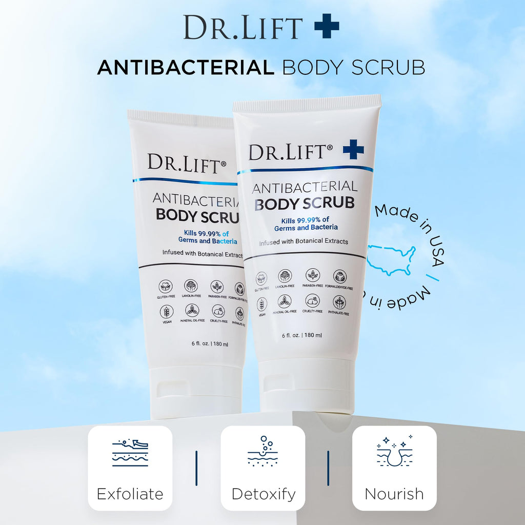DR. LIFT Antibacterial Body Scrub | Botanical Exfoliating Formula with Lavender & Vitamin E (6 oz)