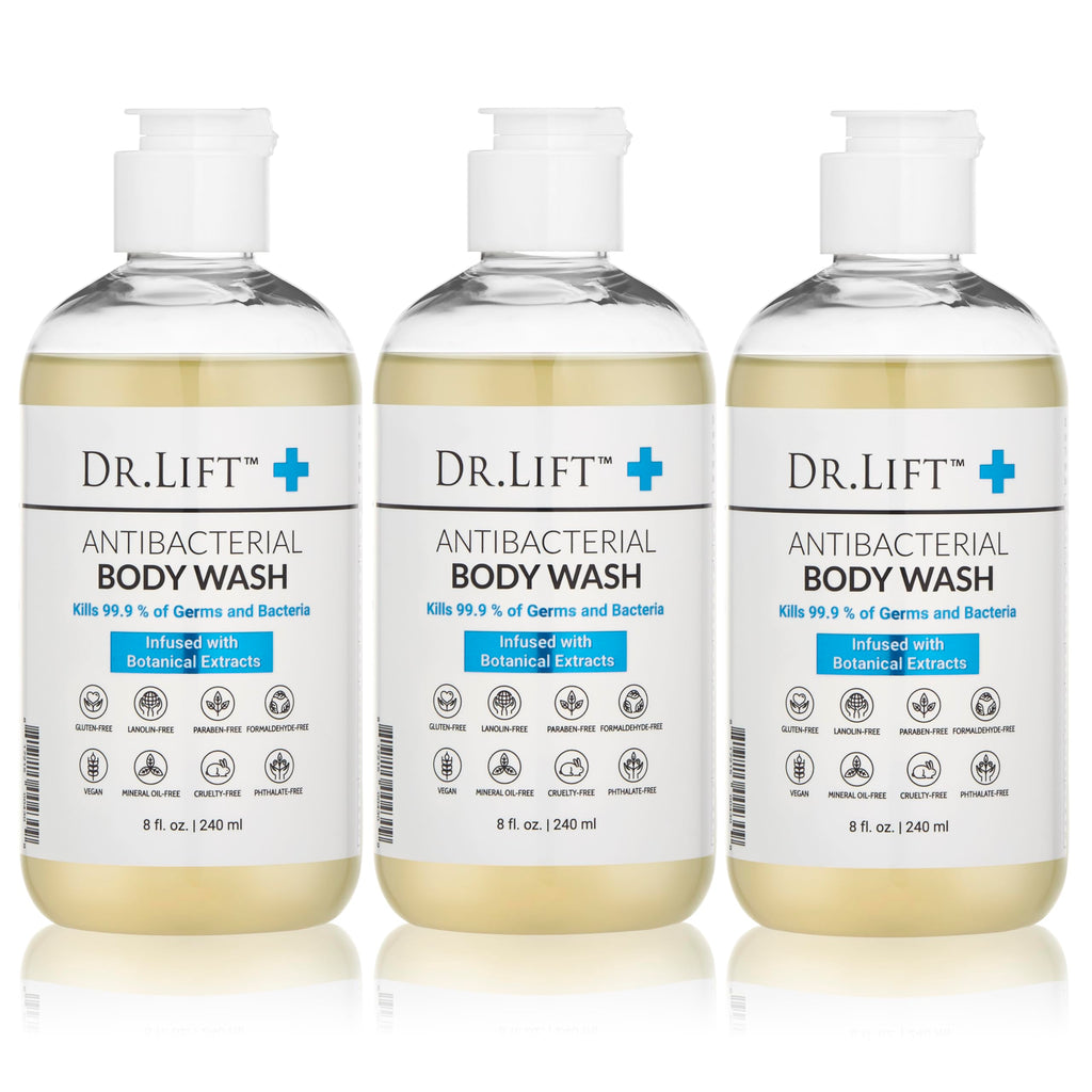 DR. LIFT Antibacterial Body Wash – 8 oz Bottle, 3-Pack – Gentle, Hydrating Shower Gel – Made in America