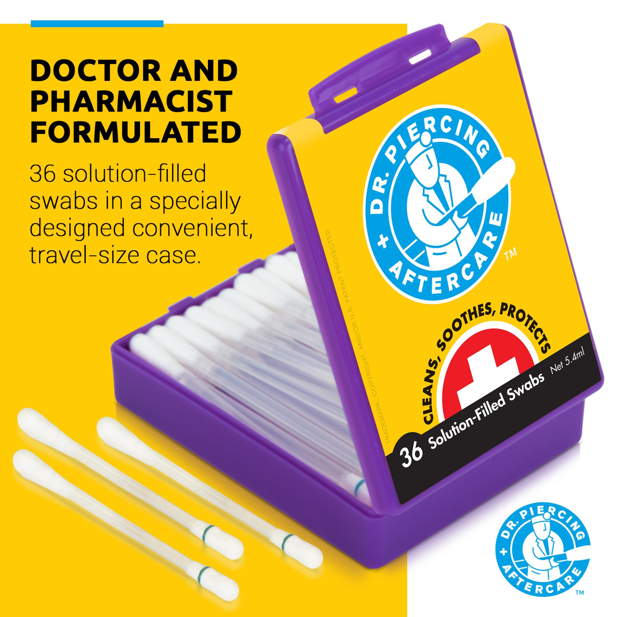 Dr. Piercing Aftercare Swabs – Liquid-Filled Saline for Piercing Cleansing & Bump Care – 72 Count (2-Pack)