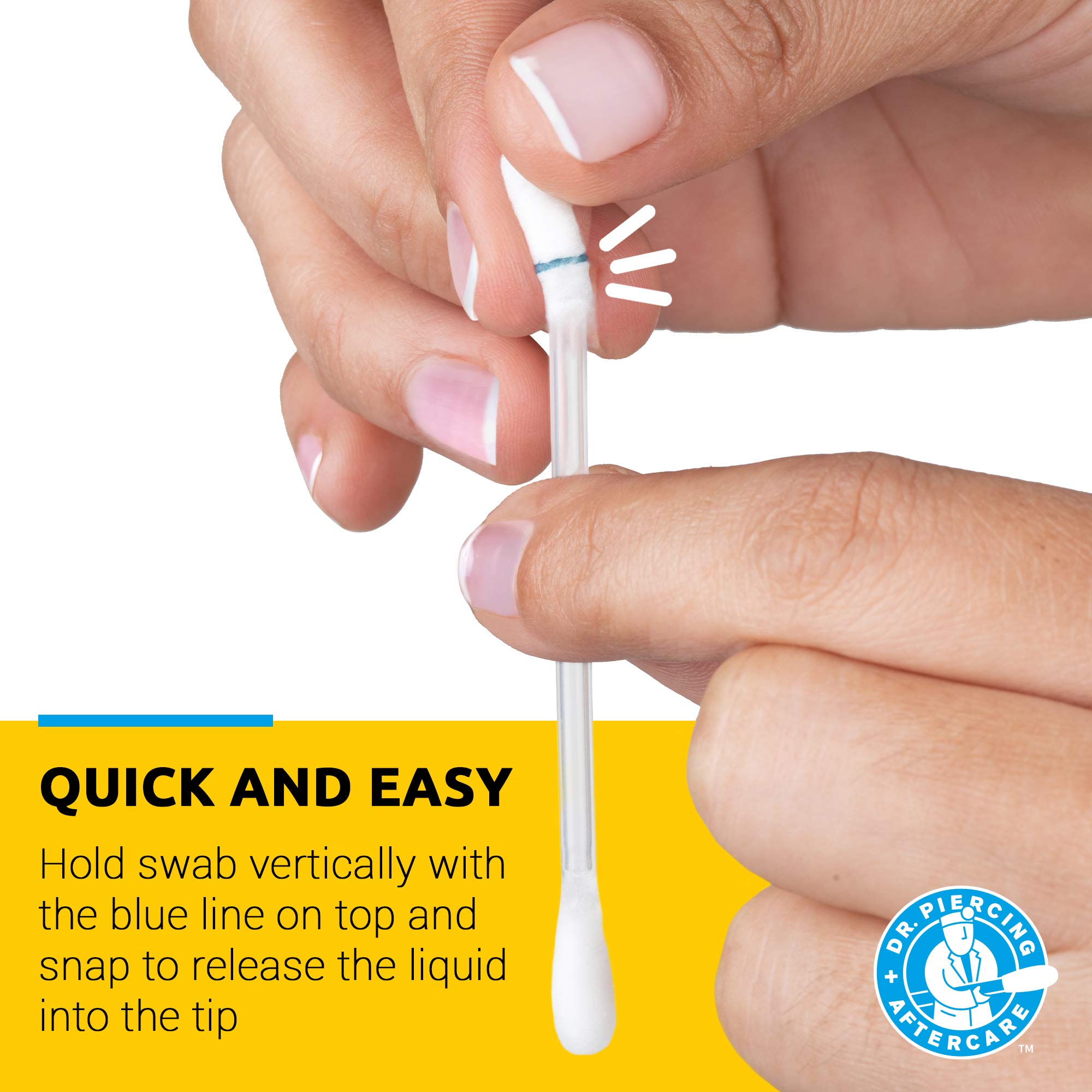 Dr. Piercing Aftercare Swabs – Liquid-Filled Saline for Piercing Cleansing & Bump Care – 72 Count (2-Pack)