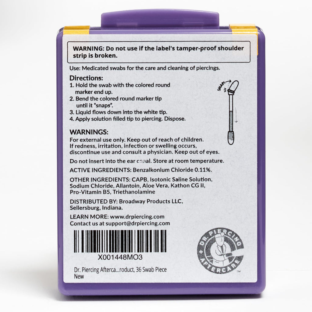 Dr. Piercing Aftercare Swabs – Liquid-Filled Saline for Piercing Cleansing & Bump Care – 72 Count (2-Pack)