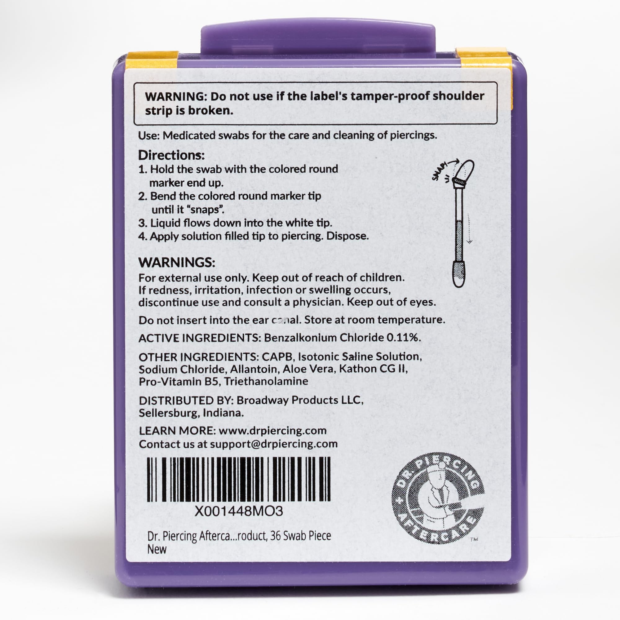 Dr. Piercing Aftercare Swabs – Liquid-Filled Saline for Piercing Cleansing & Bump Care – 72 Count (2-Pack)