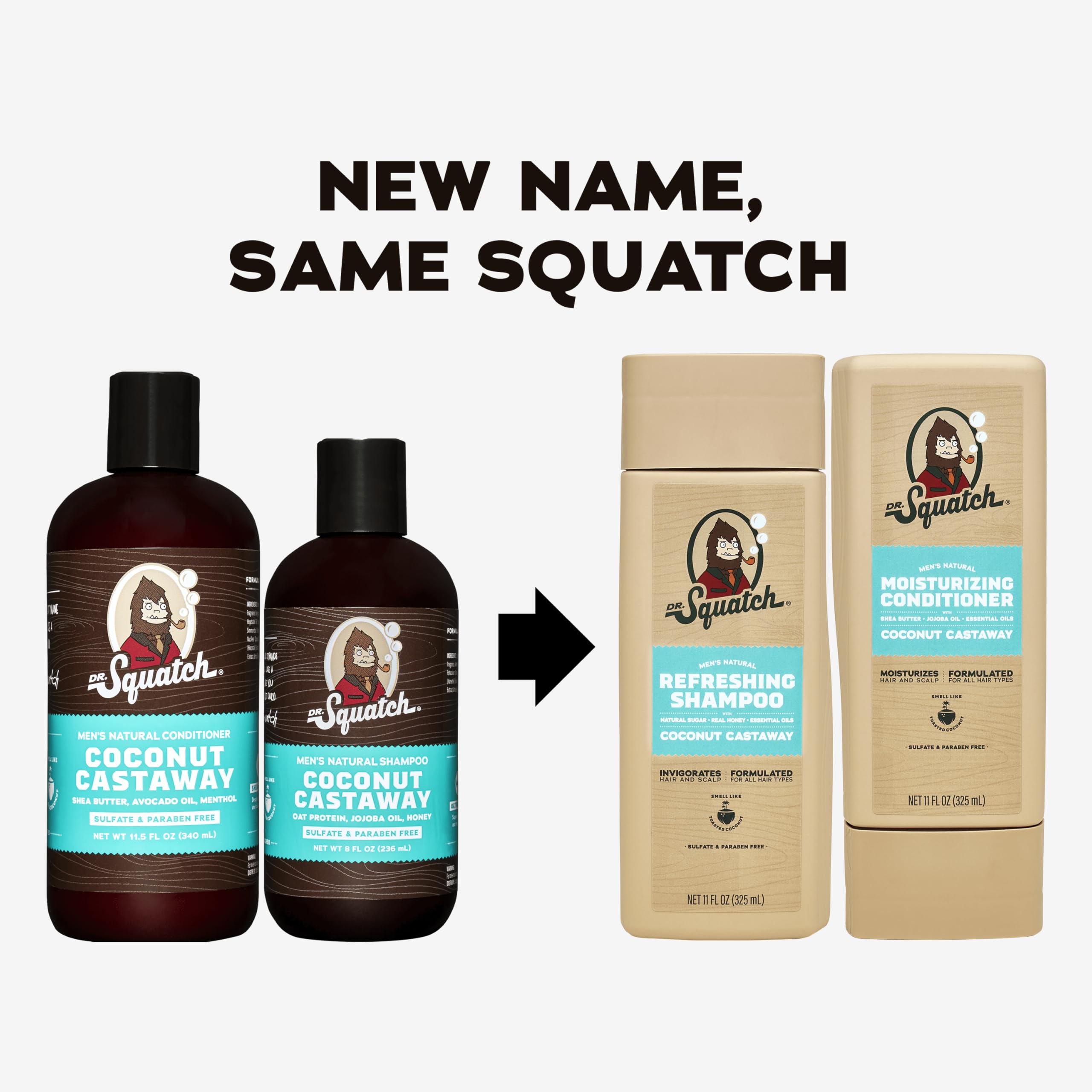Dr. Squatch Coconut Castaway Shampoo & Conditioner Set for Men – Natural, 11 oz x 2