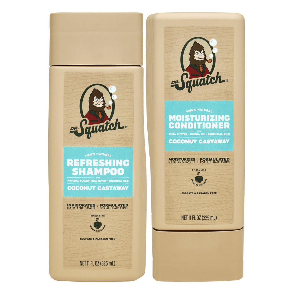 Dr. Squatch Coconut Castaway Shampoo & Conditioner Set for Men – Natural, 11 oz x 2