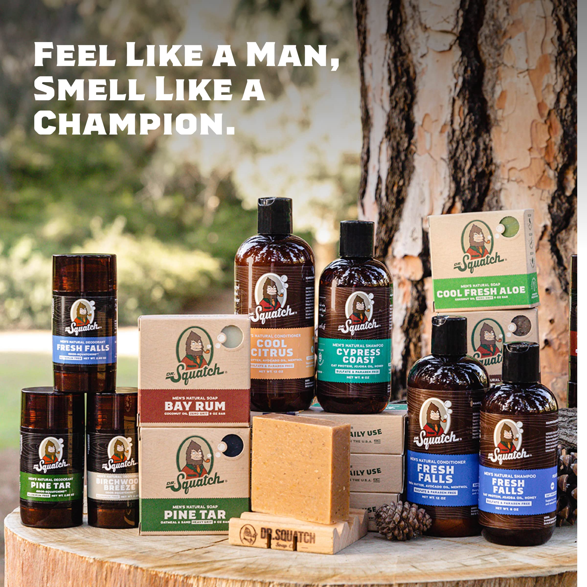 Dr. Squatch Natural Men's Bar Soap - Cold Process with Natural Oils - 5-Pack Gift Set (Spearmint Basil, Pine Tar, Birchwood Breeze, Wood Barrel Bourbon)