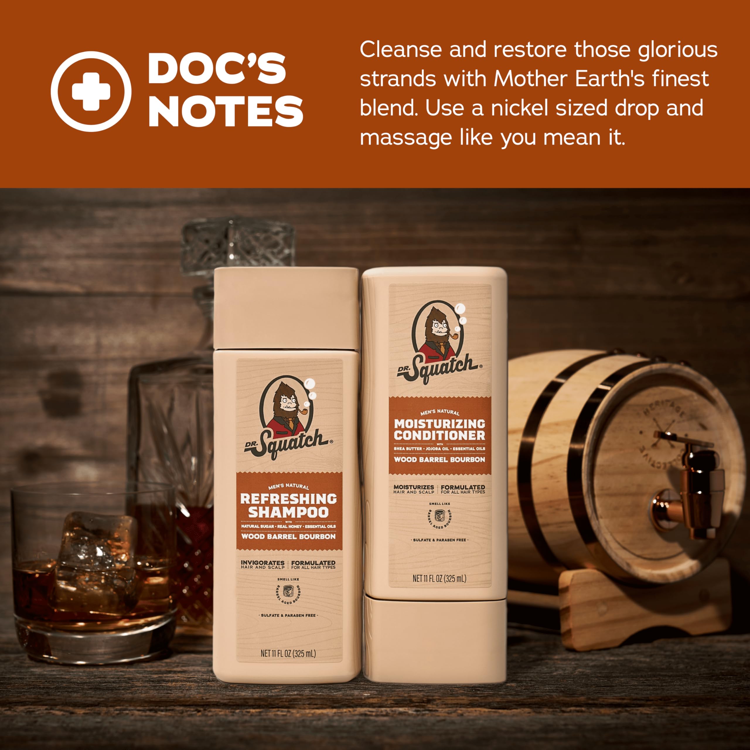 Dr. Squatch Wood Barrel Bourbon Shampoo & Conditioner Set – Natural Men's Hair Care
