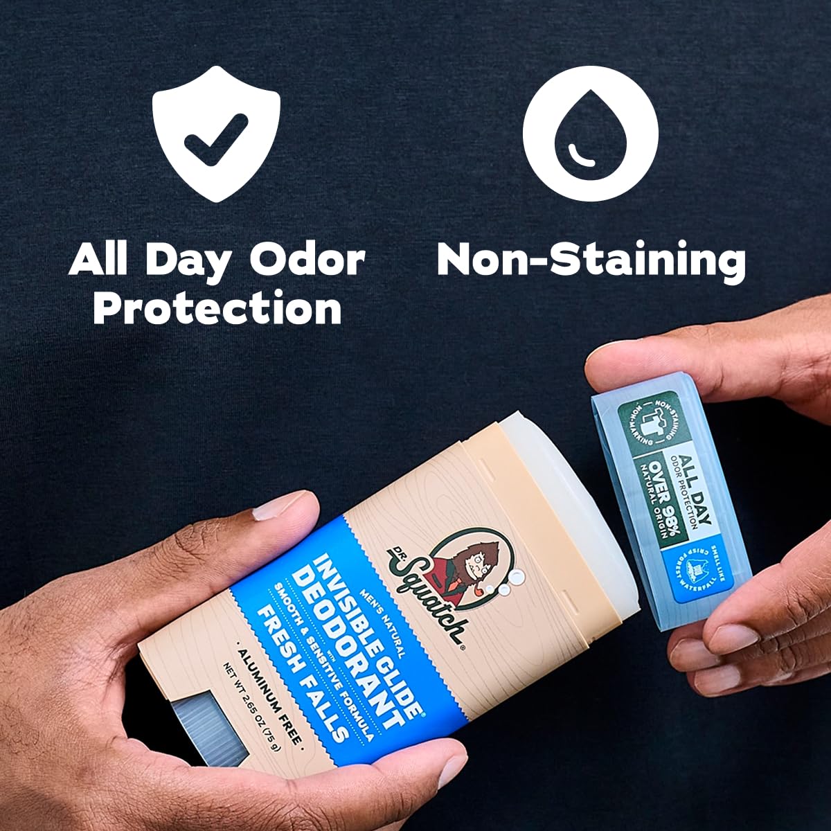 Dr. Squatch Invisible Glide Deodorant for Men – 2-Pack, Aluminum-Free, No Stains, Fresh Falls & Coconut Castaway