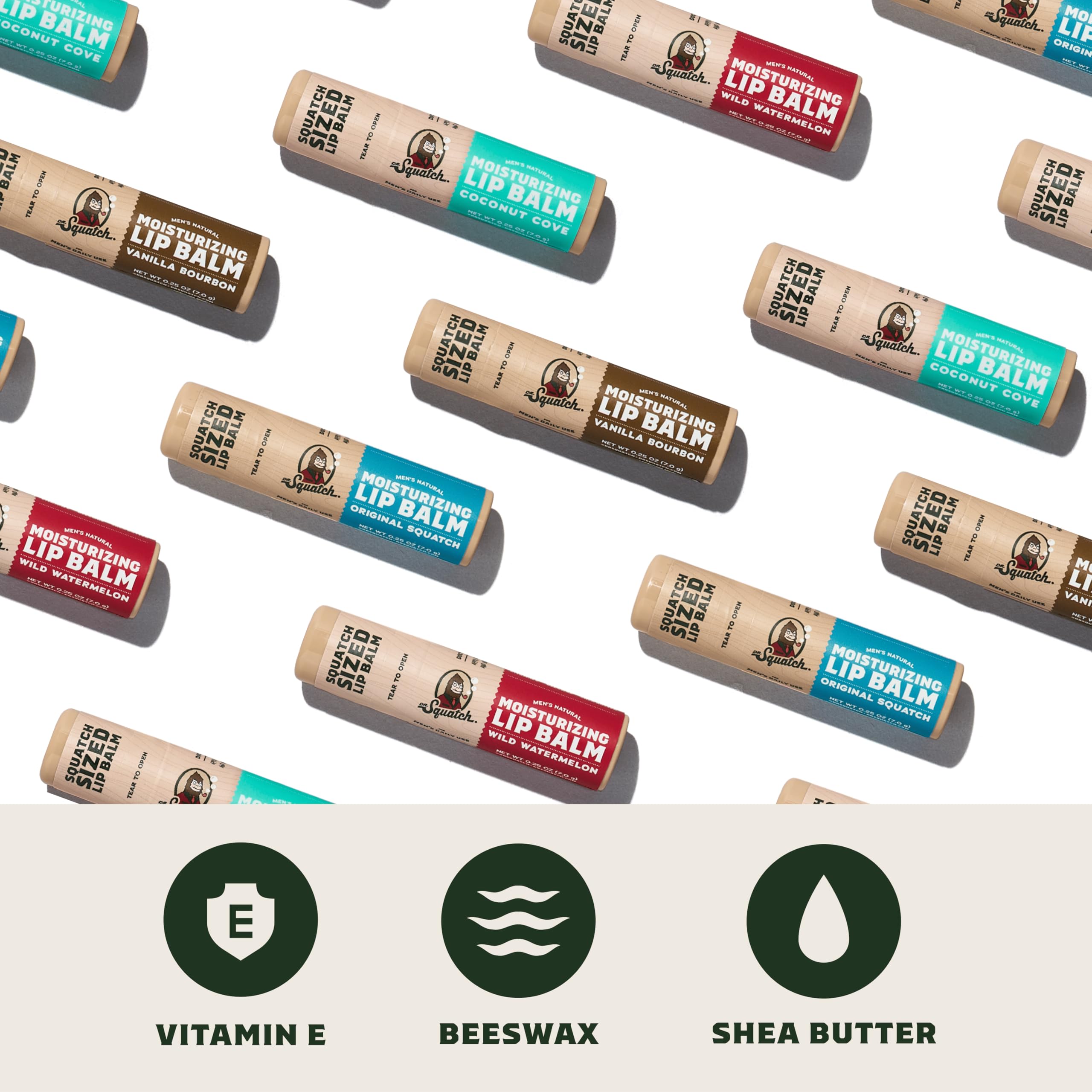 Dr. Squatch NEW Natural Lip Balm 4 Pack – 65% Larger, Matte Finish, Shea Butter & Vitamin E