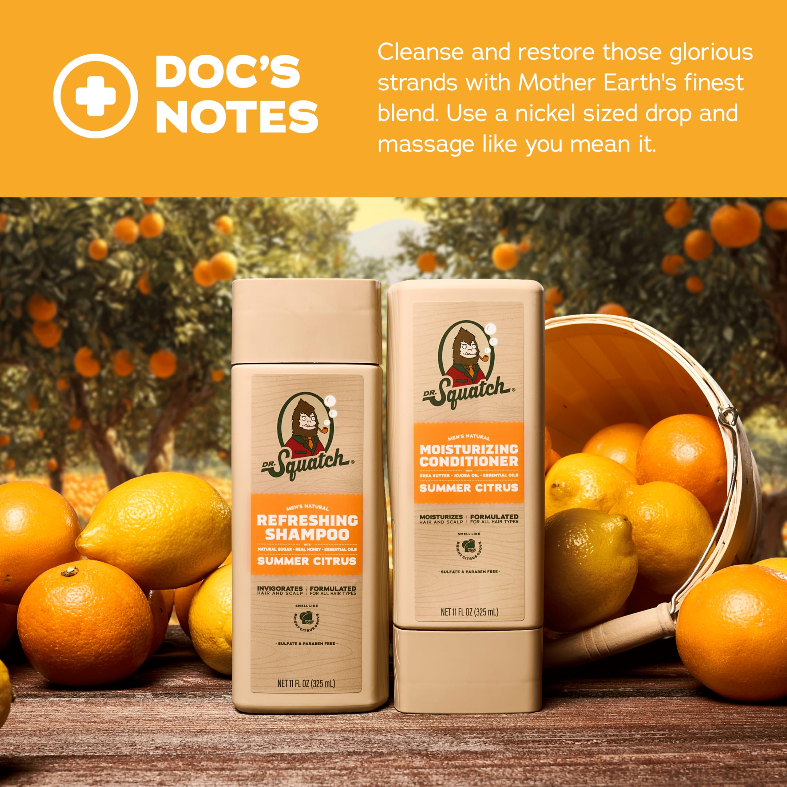 Dr. Squatch Natural Men's Shampoo & Conditioner Set — Summer Citrus, 11 fl oz Each, 2-Pack