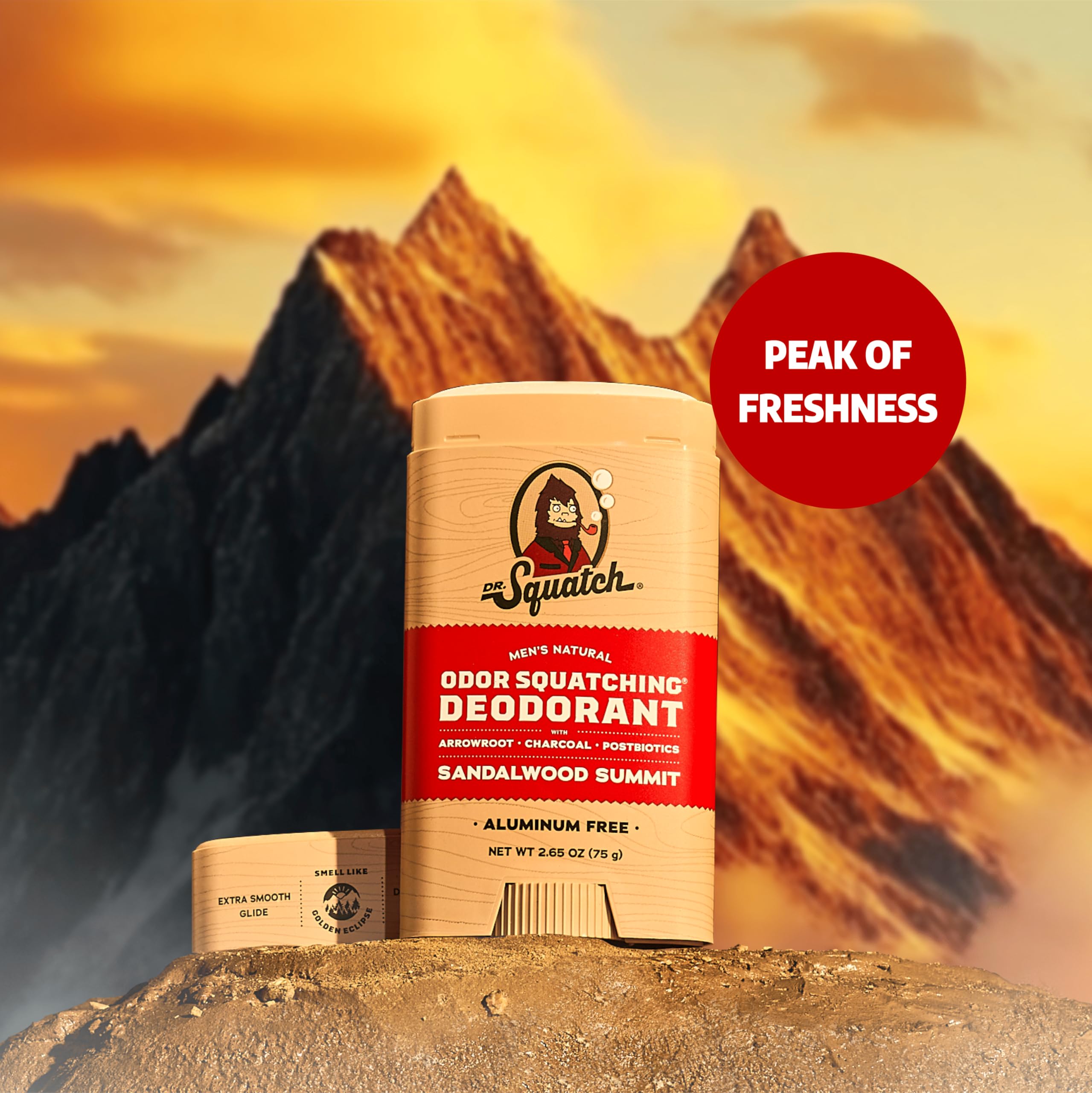 Dr. Squatch Natural Men’s Deodorant – Aluminum-Free, Charcoal & Postbiotics, Sandalwood Summit, 3-Pack (2.65oz Each)
