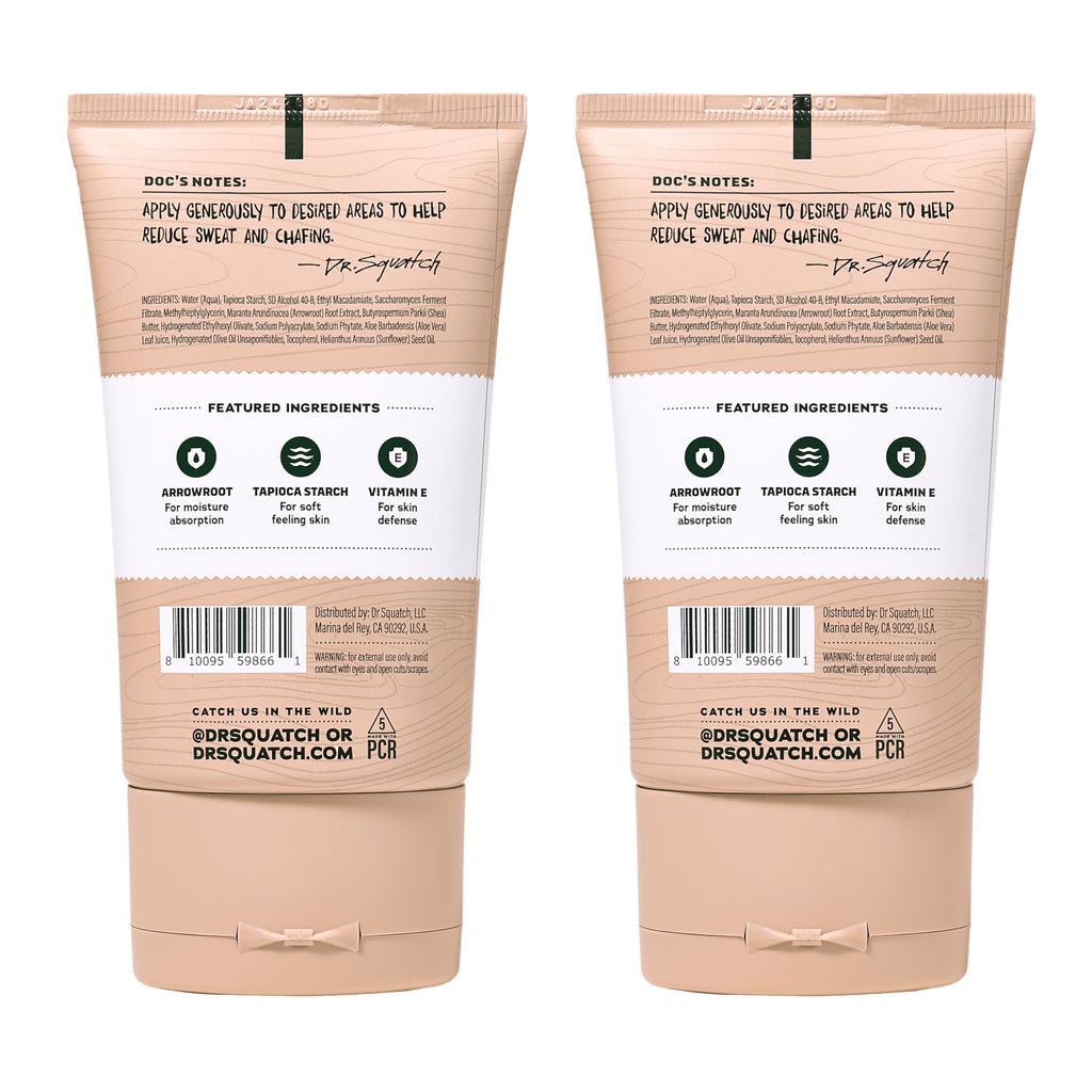Dr. Squatch Whole Body Deodorant for Men – Odor & Sweat Control, Unscented, Aluminum & Talc Free, 2-Pack (3.4 fl oz each)