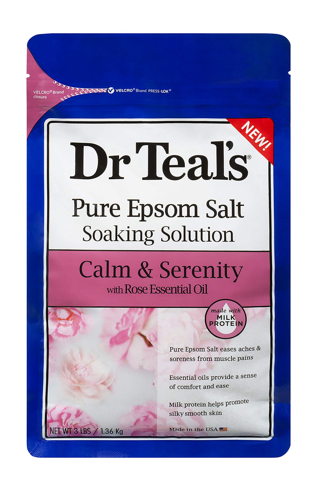Dr Teal's Calm & Serenity Rose Oil Bundle - Epsom Salt Soak + Foaming Bath (3 lb / 34 oz) - Made in USA