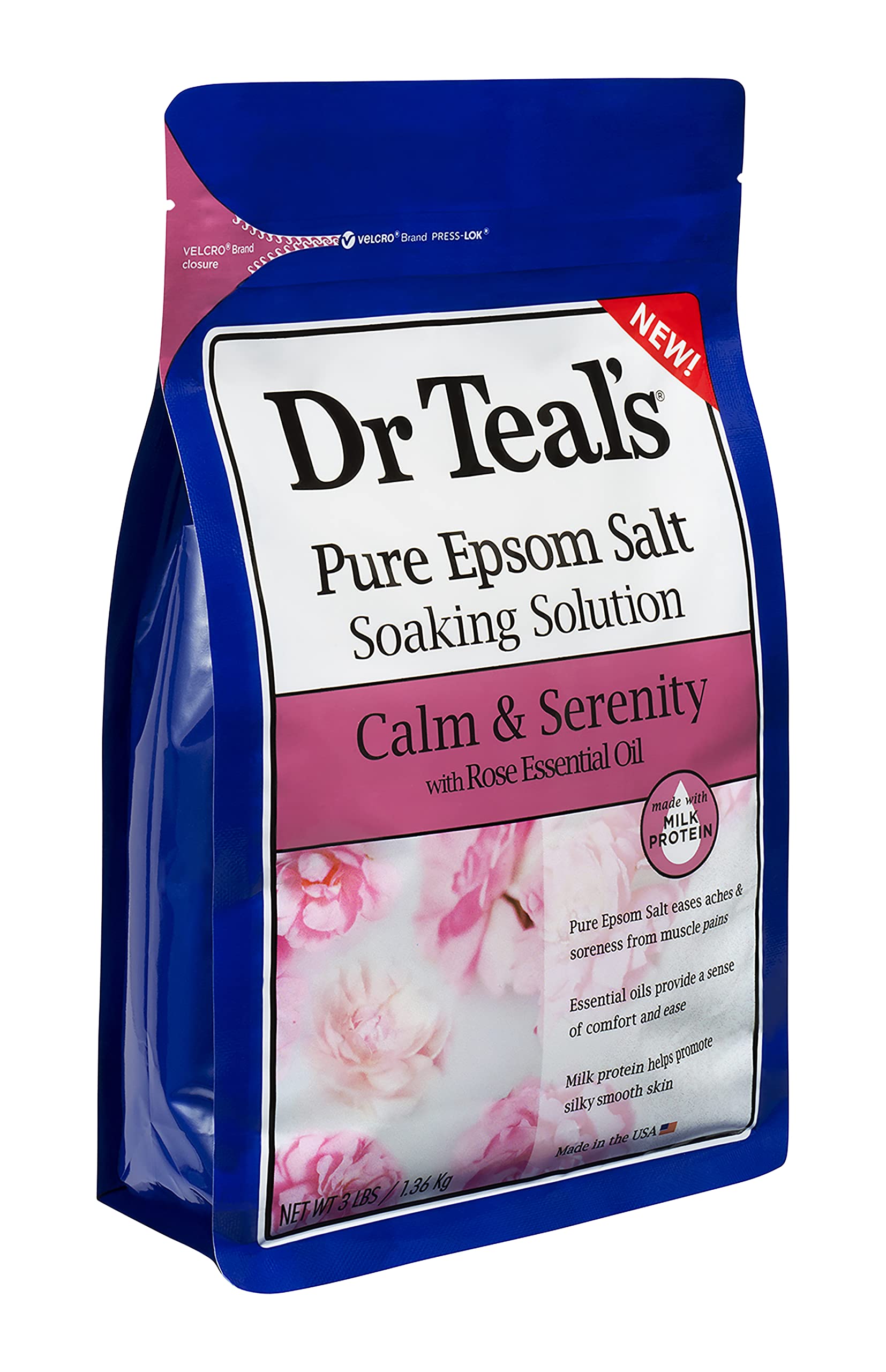 Dr Teal's Calm & Serenity Rose Oil Bundle - Epsom Salt Soak + Foaming Bath (3 lb / 34 oz) - Made in USA