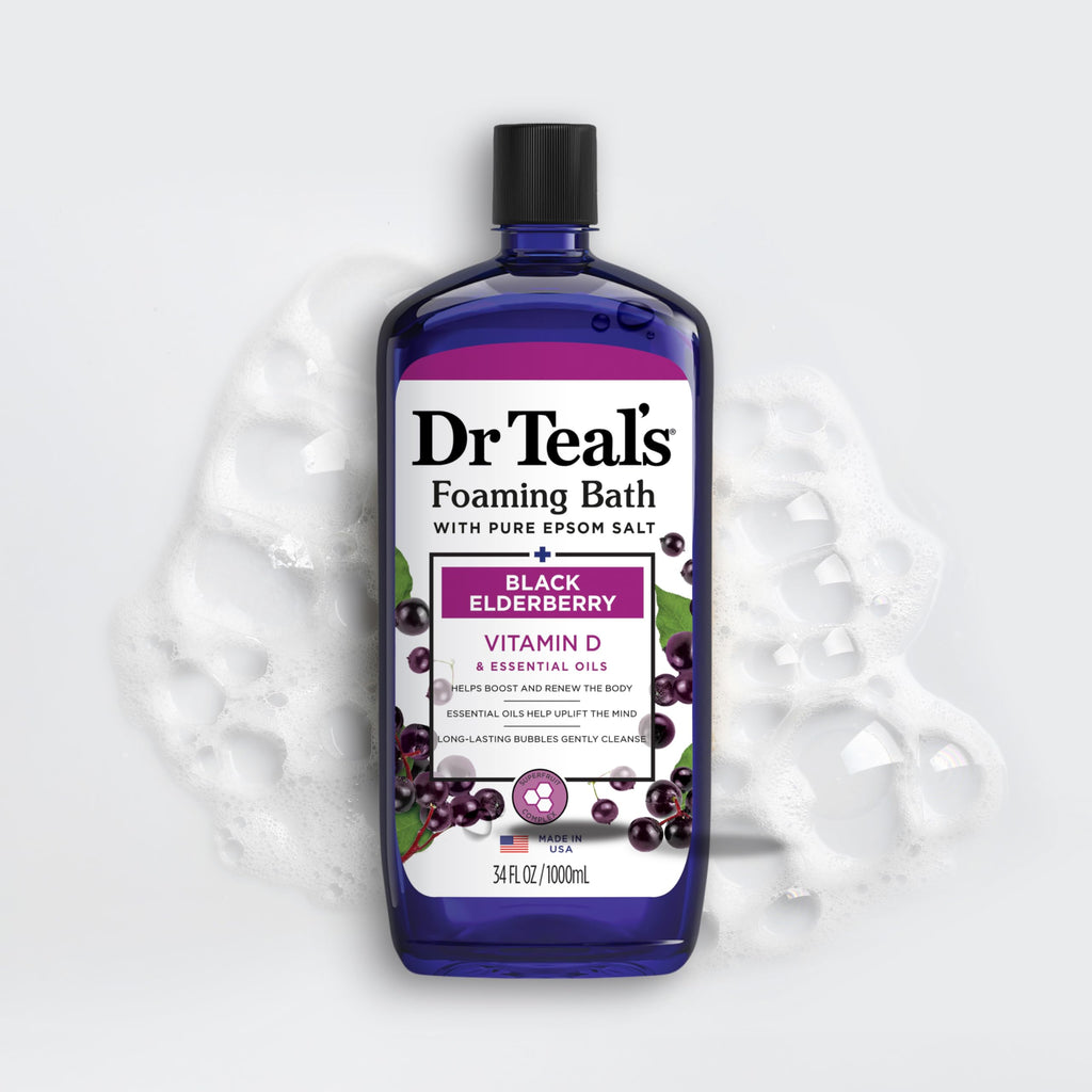 Dr Teal's Foaming Bath with Pure Epsom Salt, Black Elderberry & Vitamin D — 34 oz (Pack of 4)