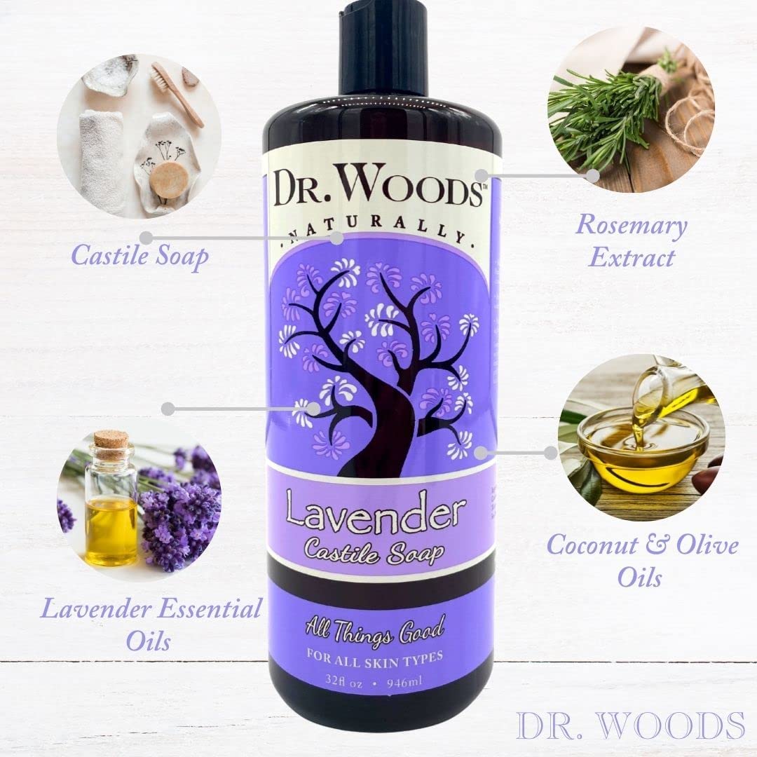 Dr. Woods Lavender Liquid Castile Soap — 3-Pack, 32 oz Each | Gentle Face, Body & Hair Cleanser