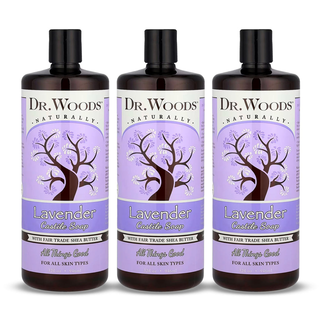 Dr. Woods Lavender Castile Soap – 32 oz x3 with Lavender Oil & Organic Shea Butter