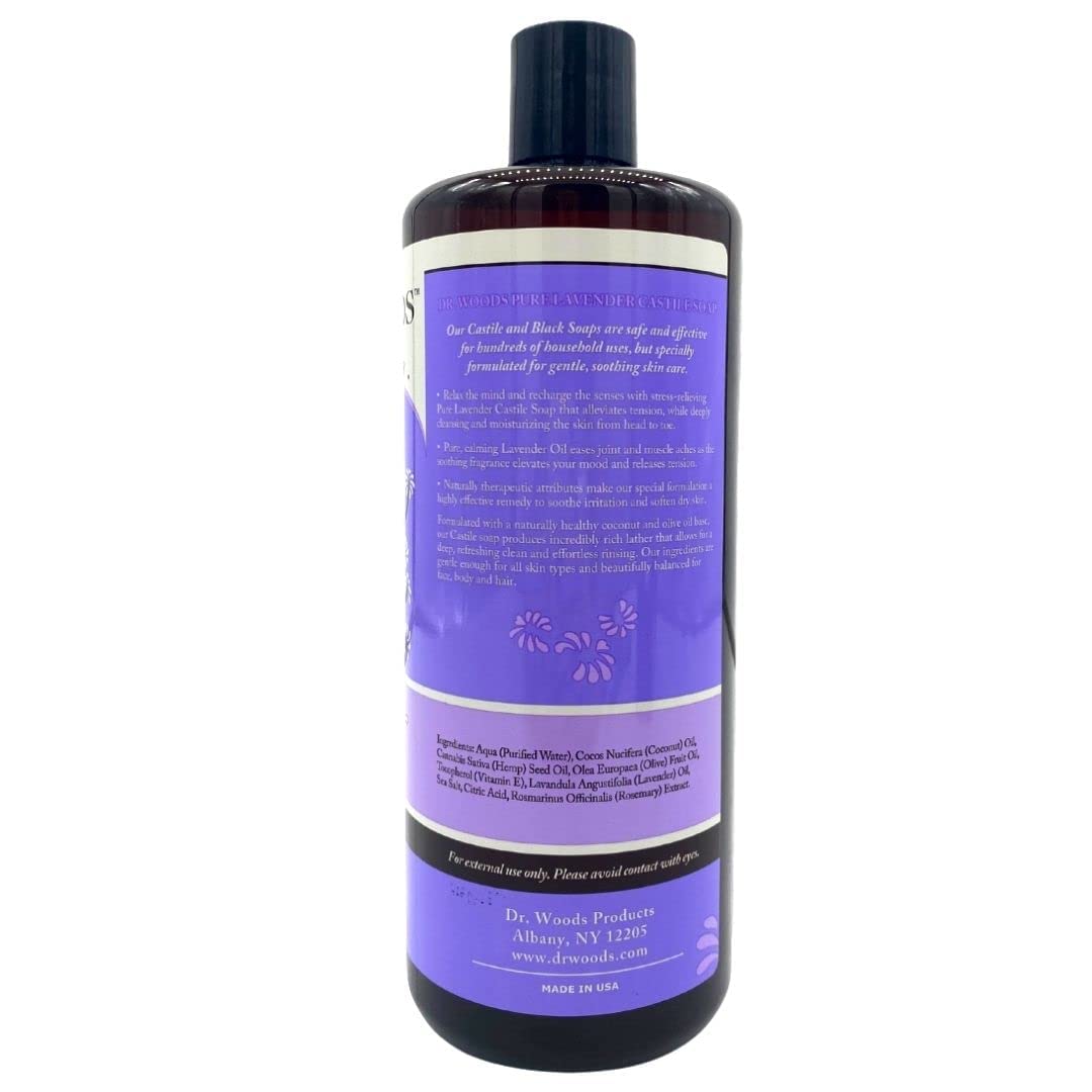 Dr. Woods Lavender Liquid Castile Soap — 3-Pack, 32 oz Each | Gentle Face, Body & Hair Cleanser