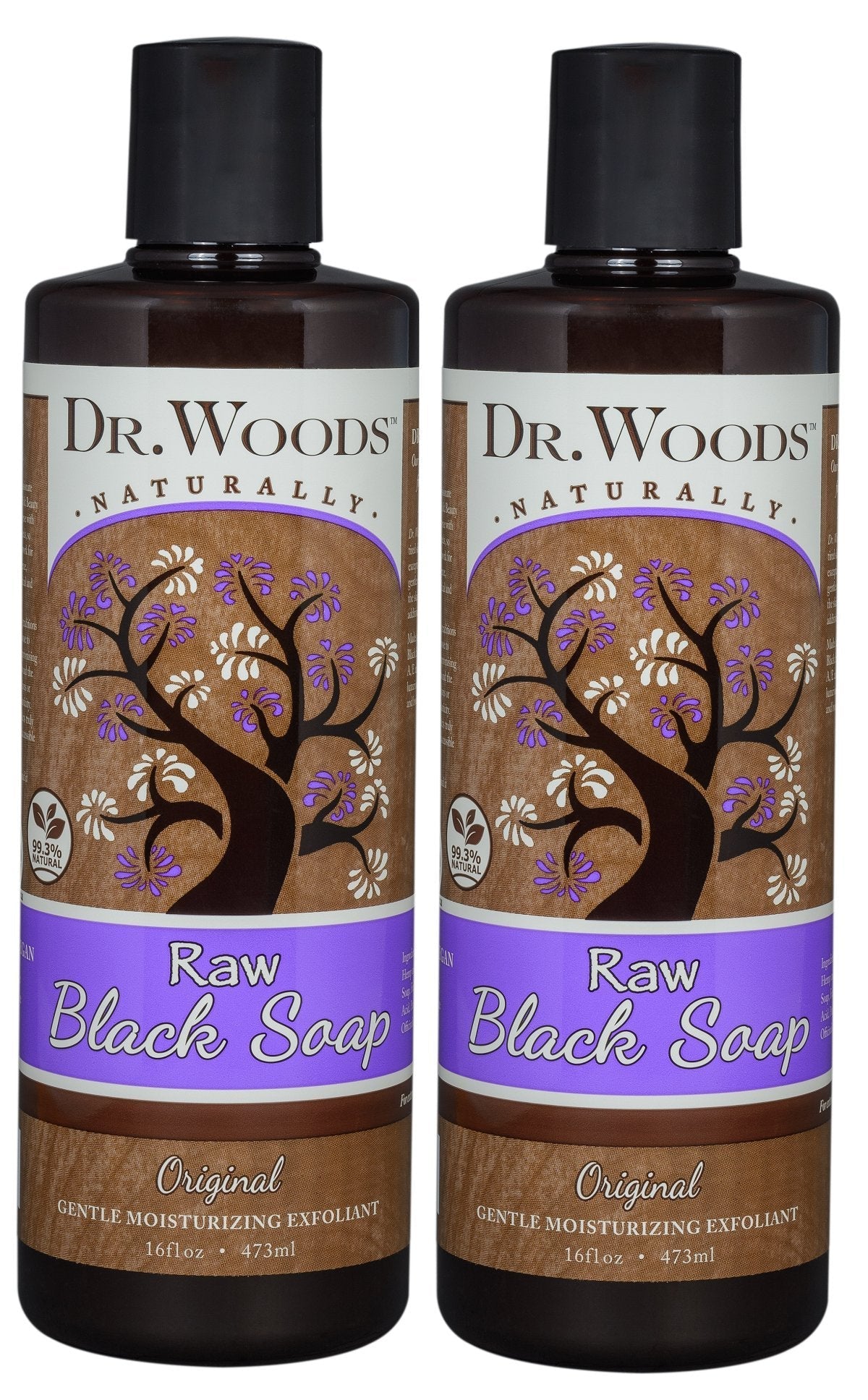 Dr. Woods Raw Liquid Black Soap with Organic Shea Butter – Gentle Exfoliant & Multi-Use Cleanser, 16 oz x 2