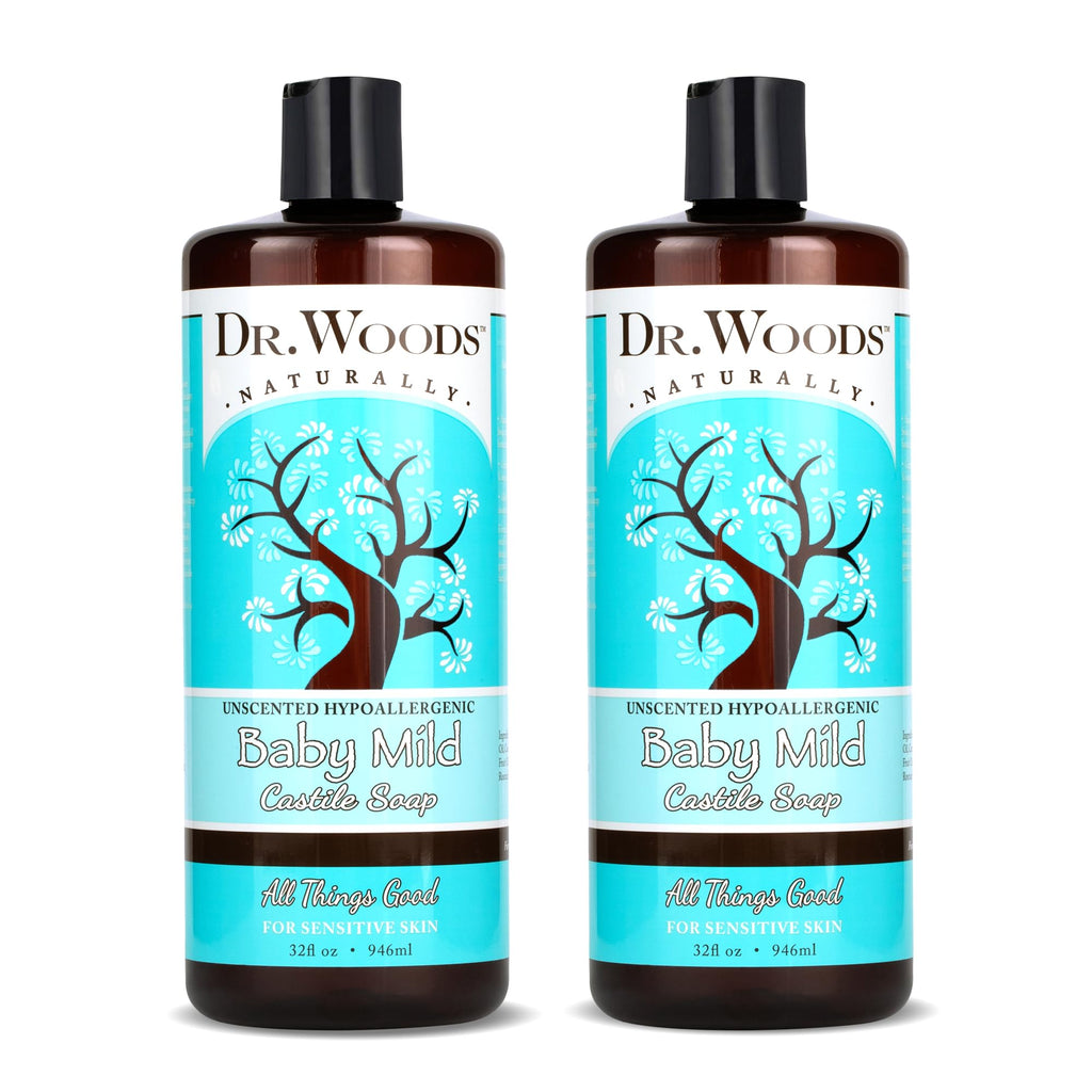 Dr. Woods Unscented Baby Mild Castile Soap - Gentle, Fragrance-Free Cleanser with Hemp Oil & Vitamin E, 32 oz (2-Pack) | Paraben, Sulfate & Phthalate Free