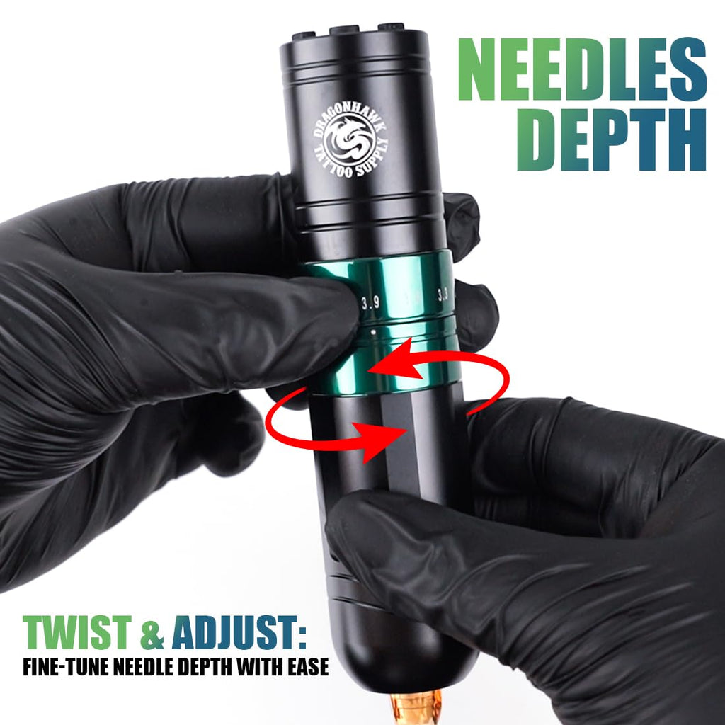 Dragonhawk A2 Wireless Tattoo Pen Kit – 2 Batteries, Adjustable Stroke 2.4–4.2mm, Quiet Mcore-A Motor