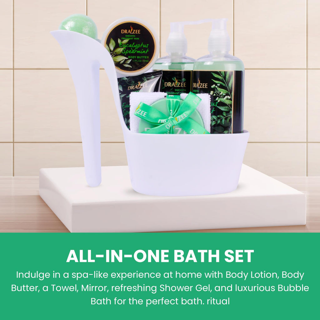 Draizee Valentine's Day Spa Gift Set for Her — 8-Piece Eucalyptus Spearmint Luxury Bath Basket