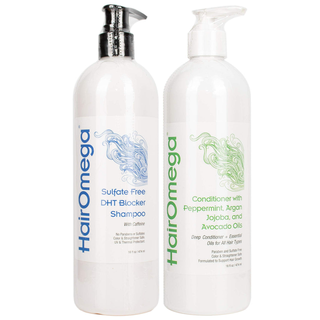 DrFormulas HairOmega DHT Blocker Shampoo + Conditioner – Sulfate Free Set with Moroccan Argan, Jojoba & Avocado Oils