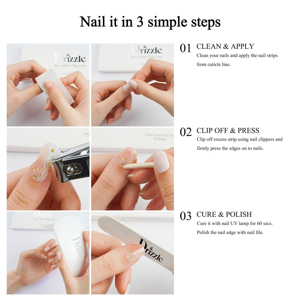 Drizzle Semi Cured Gel Nail Strips – Real Gel Polish Art (Cha-Cha)