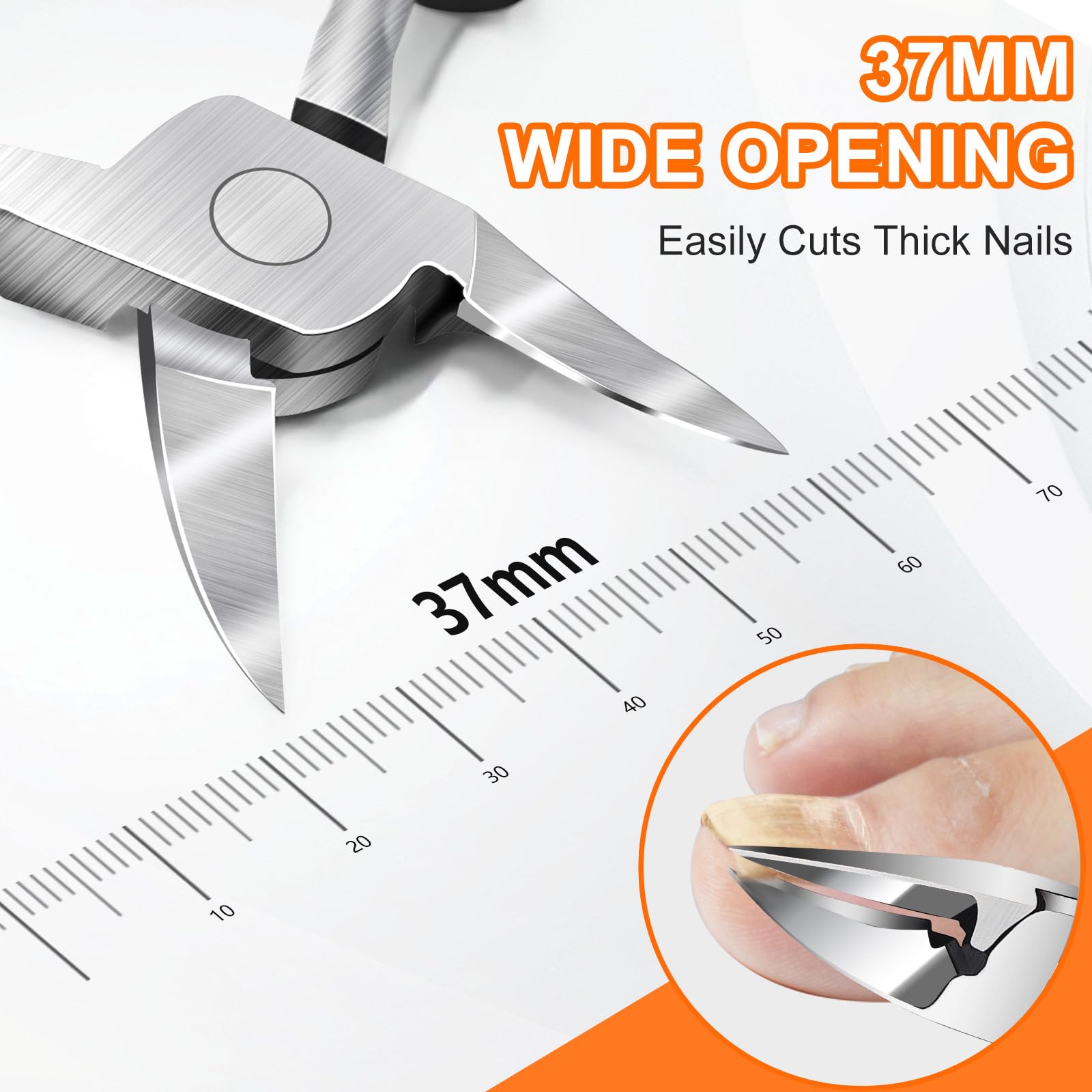 DRMODE Angled-Head Toenail Clippers for Thick Nails – Wide Jaw, Catcher, Heavy Duty