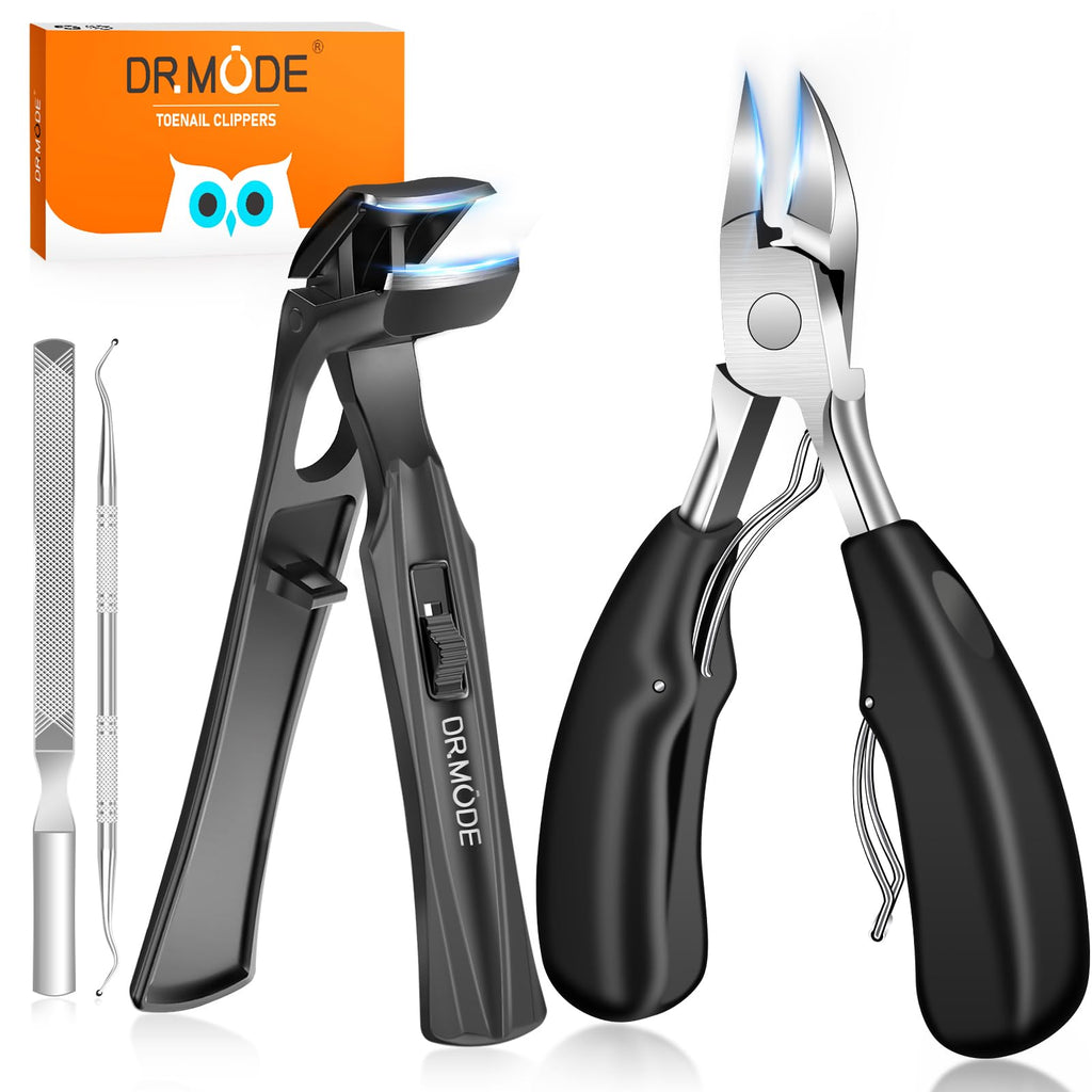 DRMODE Angled-Head Toenail Clippers for Thick Nails – Wide Jaw, Catcher, Heavy Duty