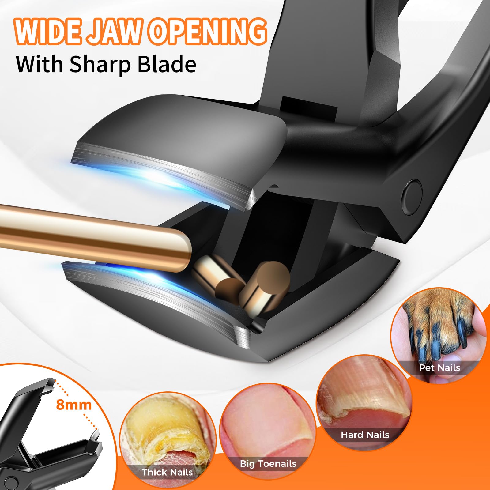 DRMODE Angled-Head Toenail Clippers for Thick Nails – Wide Jaw, Catcher, Heavy Duty