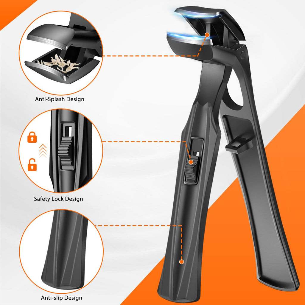 DRMODE Angled-Head Toenail Clippers for Thick Nails – Wide Jaw, Catcher, Heavy Duty