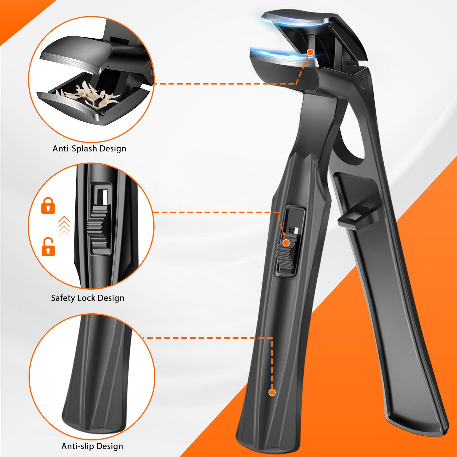 DRMODE Angled-Head Toenail Clippers for Thick Nails – Wide Jaw, Catcher, Heavy Duty