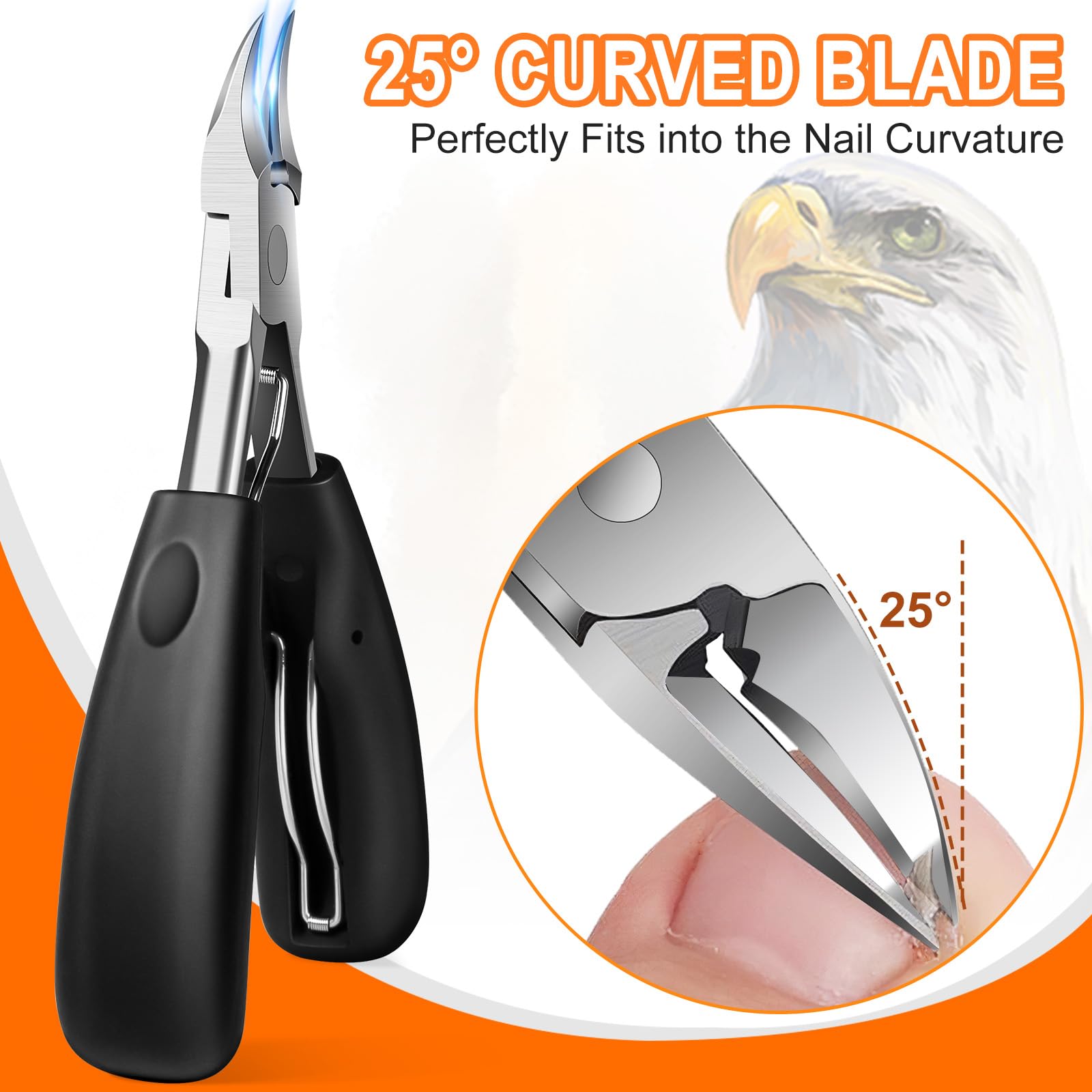 DRMODE Angled-Head Toenail Clippers for Thick Nails – Wide Jaw, Catcher, Heavy Duty