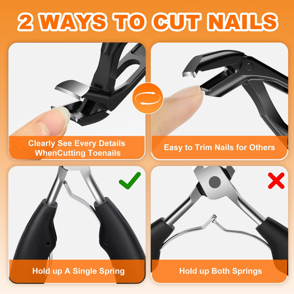 DRMODE Angled-Head Toenail Clippers for Thick Nails – Wide Jaw, Catcher, Heavy Duty
