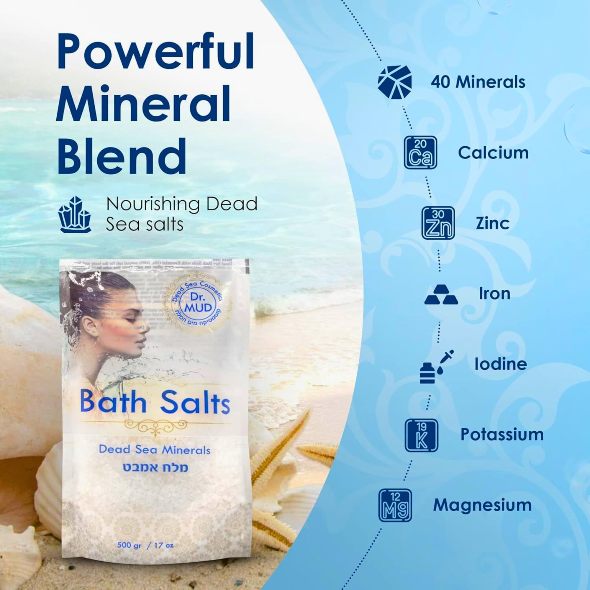 DR.MUD Dead Sea Salt Bath Soak – 100% Mineral-Rich, Fragrance-Enhanced Exfoliating Bath Salt (42.3 oz)