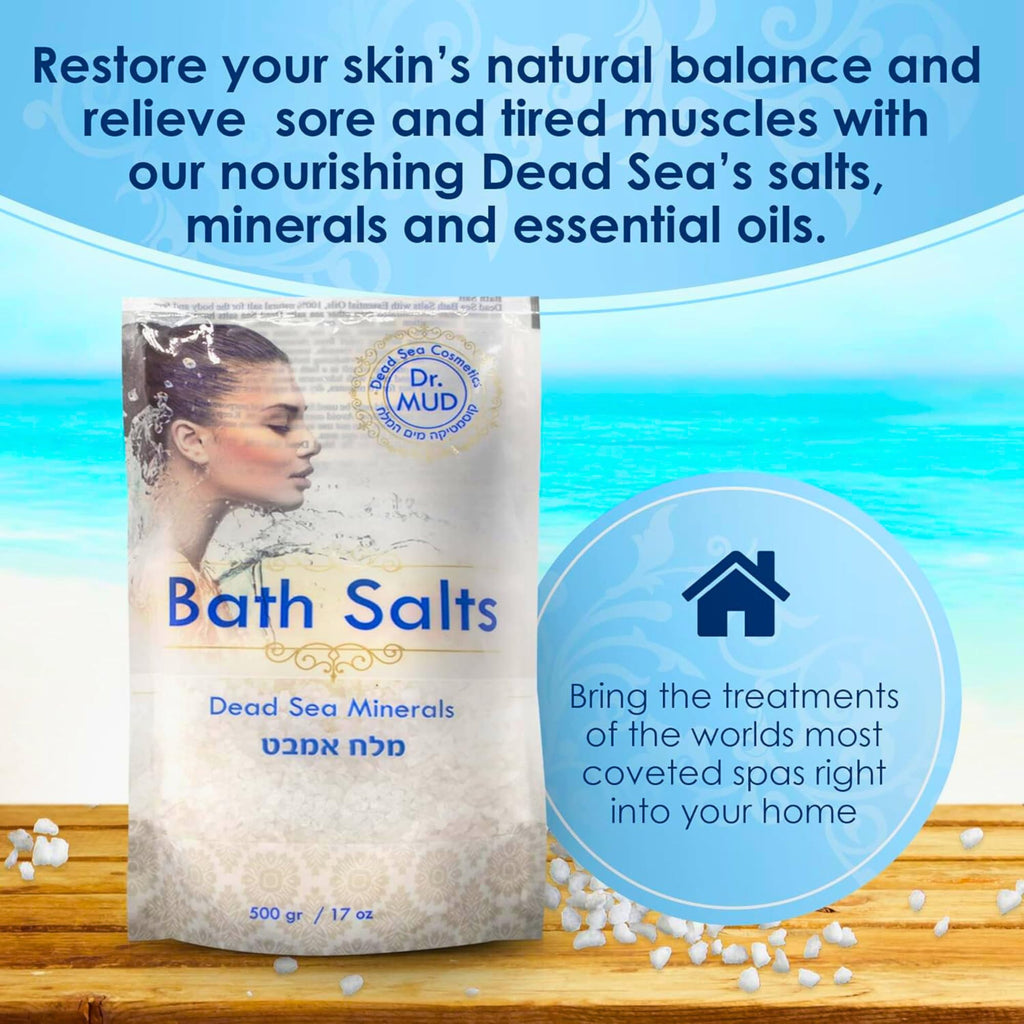 DR.MUD Dead Sea Salt Bath Soak – Vanilla, 42.3 oz, 21 Minerals, Deep Relaxation & Soft Skin