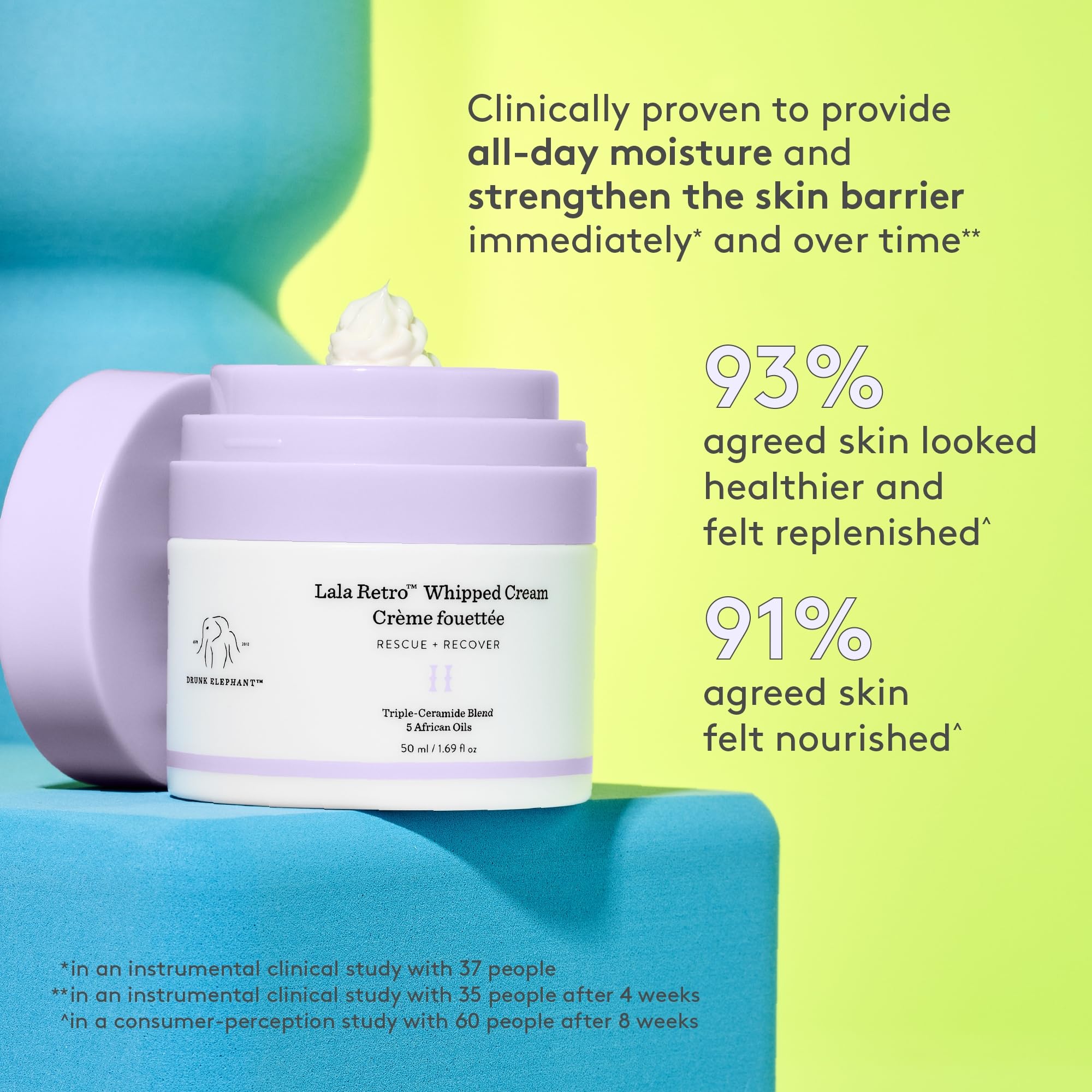 Drunk Elephant Lala Retro Whipped Cream – Ceramide Moisturizer, Clean Clinical Skincare, 15 ml