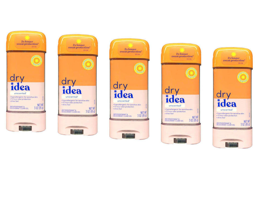 Dry Idea Advanced Dry Unscented Antiperspirant & Deodorant Gel, 3 oz (Pack of 5)