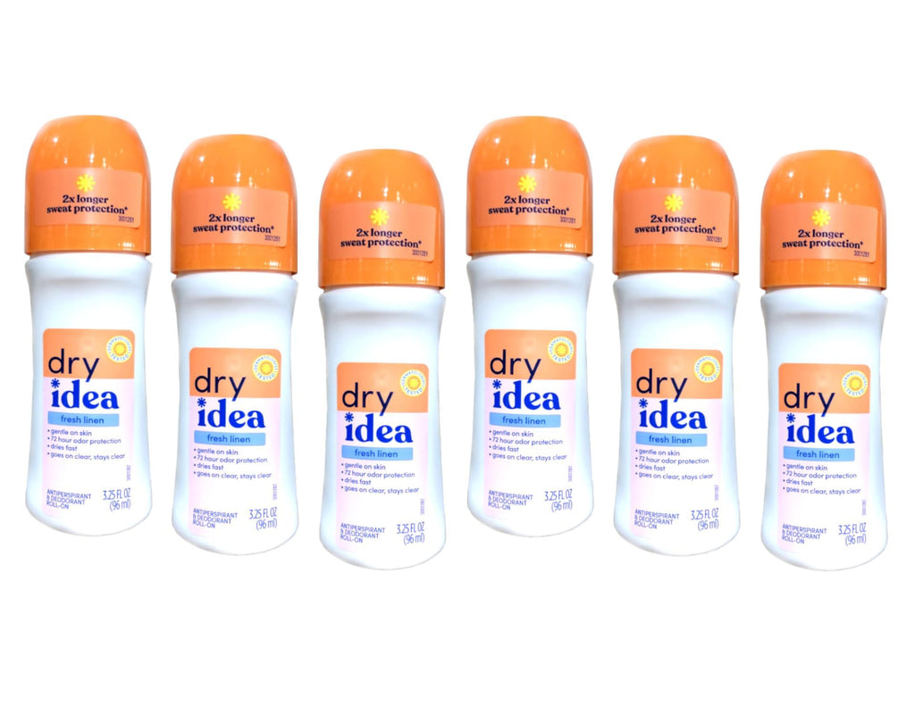 Dry Idea Fresh Linen Roll-On Antiperspirant Deodorant – 3.25 oz x6 | Silky, Quick-Dry, Clear Finish