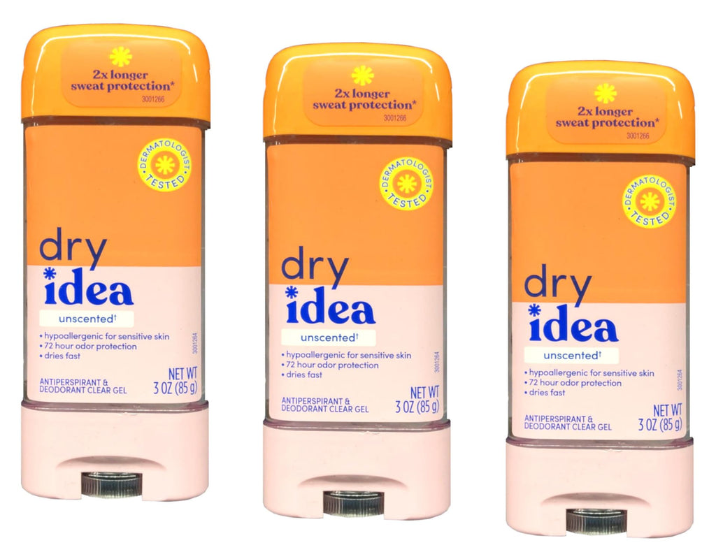 Dry Idea Clear Unscented Gel Antiperspirant Deodorant — 3 Oz, Pack of 3