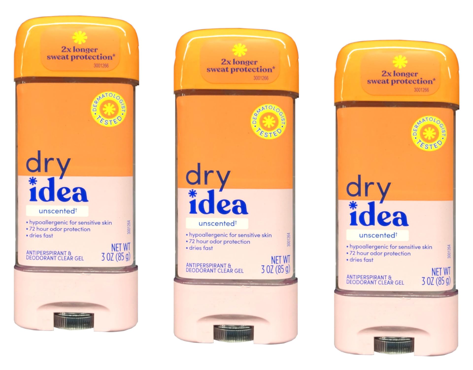 Dry Idea Clear Unscented Gel Antiperspirant Deodorant — 3 Oz, Pack of 3