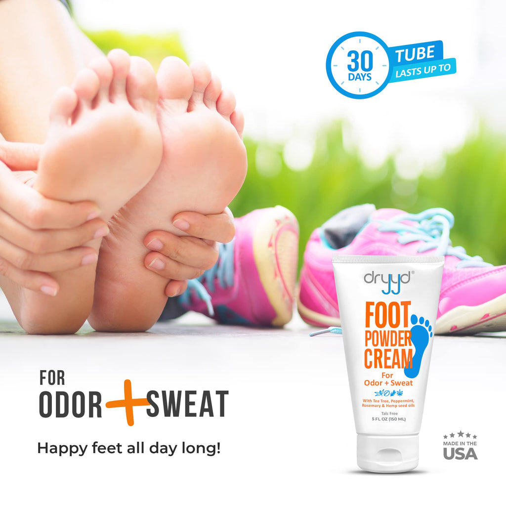 dryyd Foot Powder Cream Lotion Deodorant – Talc-Free 5oz Tube with Tea Tree & Peppermint