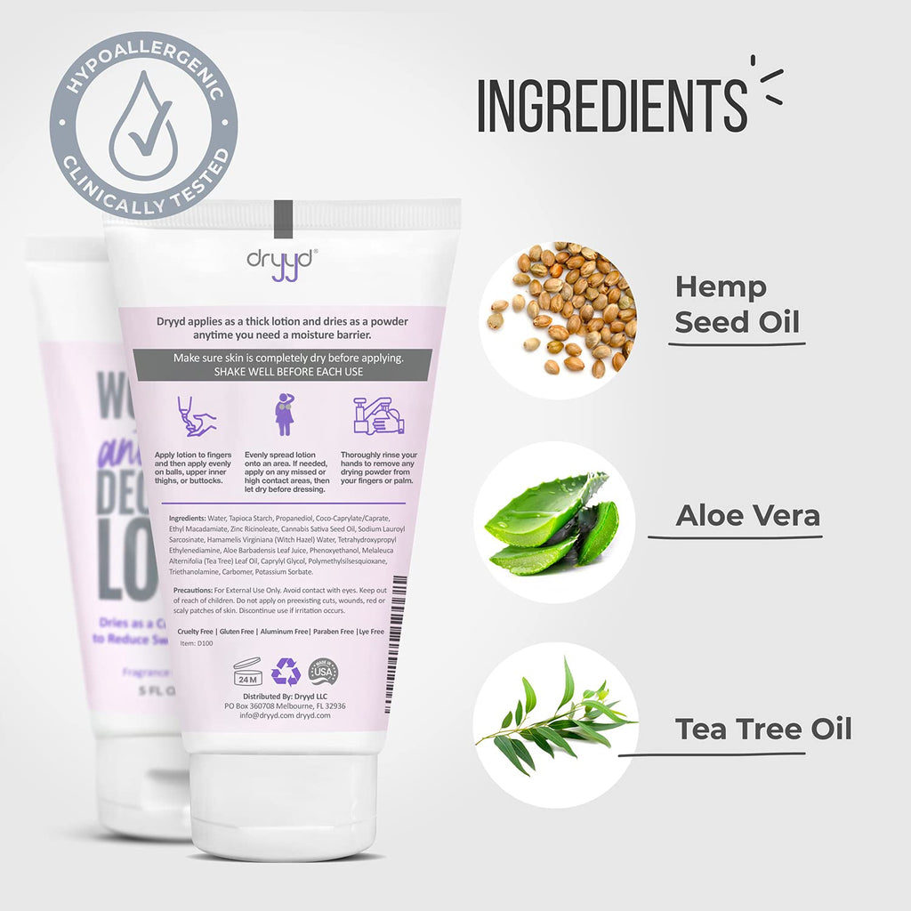 DRYYD Womens Deodorant Lotion – Talc-Free Anti-Chafe, 5oz Tube | Sweat Itch Protection