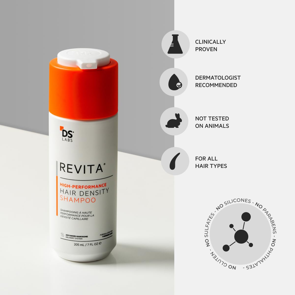 DS Laboratories Revita Shampoo 205 mL – Fuller Volume, Sulfate & Silicone Free, Color Safe, 2-Pack