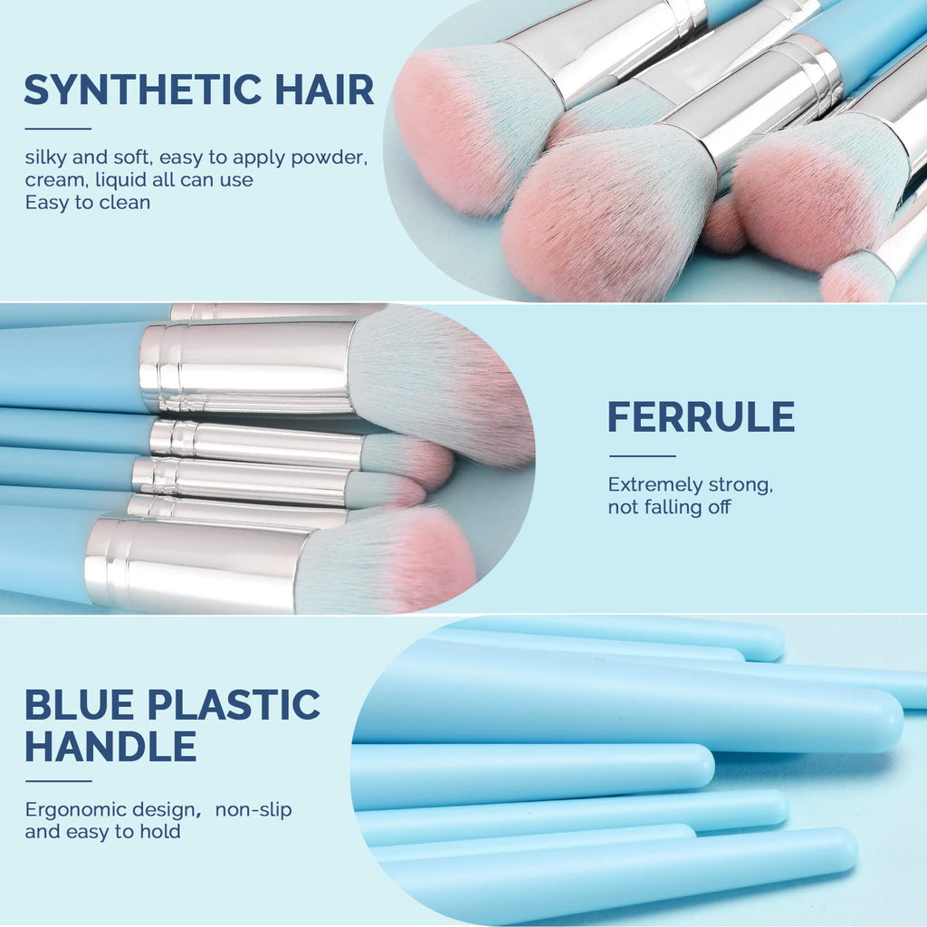 DUAIU 16pcs Professional Makeup Brush Set with Premium Synthetic Brushes & Sponges – Blue