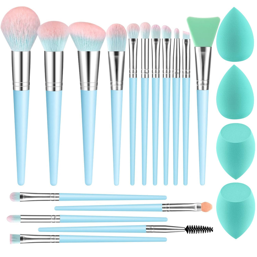 DUAIU 16pcs Professional Makeup Brush Set with Premium Synthetic Brushes & Sponges – Blue