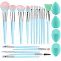 DUAIU 16pcs Professional Makeup Brush Set with Premium Synthetic Brushes & Sponges – Blue